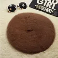 Elegant brown rabbit fur beret for women, warm winter fashion artist hat accessory. - Approx. 54-58cm / Coffee