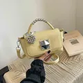 Chic yellow leatherette small square bag with silver bead handle and heart charm - With Charm / Yellow