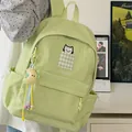 Light green minimalist student backpack with cute cat embroidery and moon pendant - With Charm / Green