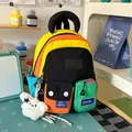 Detailed view of trendy multi-pocket color-blocked backpack for stylish students - With Pendant / Black