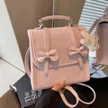 Zaino rosa in stile college con fiocco e grazioso ciondolo a forma di coniglietto di peluche - Stile Con Ciondolo / Rosa Viola Con Ciondolo
