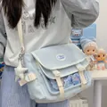 Japanese style cute light blue messenger bag for students with transparent window - With Charm / Blue