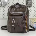 Vintage brown faux leather laptop backpack with cute charms for travel and commuting - With Charm / Brown