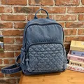 Lässiger blauer Jeansrucksack für Damen mit gesteppter Tasche und großem Fassungsvermögen - Holzkohleschwarz