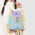 Leichter Rucksack im Mori-Stil mit Farbmuster in Pastelltönen und gelben Akzenten - Pfirsich Blau Mix