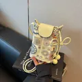 Mini borsa per telefono color crema con ricamo colorato in stile cinese e coulisse - Giallo