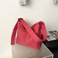 Large capacity red checkered nylon shoulder bag with casual wide strap style - Red