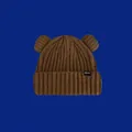 Detailed view showing the thick knit texture and cute bear ears of the brown beanie - 48-58cm / Brown