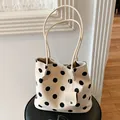 Vintage French style polka dot shoulder tote bag with thin straps in cream white finish - Off-White Strap Tote Bag (With Off-White Pouch) / Off White
