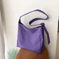 Casual purple checkered large capacity nylon fabric crossbody shoulder bag for women stylish - Purple