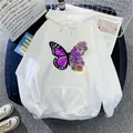 White oversized hoodie with purple butterfly and floral print detail - S / Tops / White