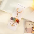 Heart-shaped Tree of Life keychain handcrafted with colorful natural crystal chips - Heart Gold / 5cm