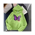 Oversized lime green butterfly print hooded sweatshirt for women, spring variant. - Fruit Green