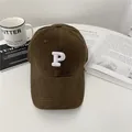 Brown oversized baseball cap featuring a white embroidered letter P with curved brim - 58-65cm (Adjustable) / Coffee