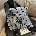 Mochila casual gris de lunares con diseño de orejas de conejo y gran capacidad femenina - Azul