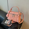 Elegant pink suede box handbag with detachable shoulder strap for daily fashion - Pink