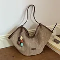 Bohemian handmade straw woven tote bag with colorful bead charm for beach vacation - With Pendant / Khaki