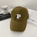 Olive brown baseball cap with white P embroidery, deep top style for sun protection - 58-65cm (Adjustable) / Camel