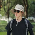 Men's outdoor khaki sun hat for fishing and hiking, wide brim with breathable mesh design - 55-58cm / Khaki