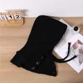 Cozy black knitted balaclava hood with buttons and drawstring ties for winter - Black