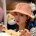 Cute peach bucket hat for women featuring embroidered rabbit ears in casual style. - 55-59cm / Pink