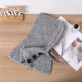 Gray winter knitted hooded scarf with button detail for women warm thermal comfort - Gray