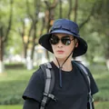 Navy blue men's outdoor sun bucket hat with wide brim and adjustable strap - 55-58cm / Navy Blue
