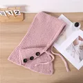 Cozy pink knitted balaclava hat with button details and drawstring for winter - Pink