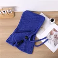 Premium electric blue knitted balaclava hood with neck warmer and button details - Sapphire Blue
