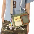Casual olive green crossbody square bag with transparent pocket and trendy charms - With Charm / Green
