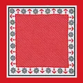 Red and white cotton nautical bandana with decorative anchor and ship wheel patterns - 54*54CM / Red Background White Stripes Nautical