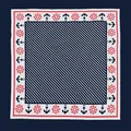 Nautical style cotton bandana with red ship wheel and blue anchor pattern stripes - 54*54CM / Navy Blue Background White Stripes Nautical