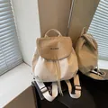 Sac à dos de voyage crème léger avec rabat contrasté beige de style coréen chic - Blanc & Kaki