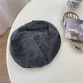 Vintage washed denim beret hat in dark grey for women with a minimalist aesthetic finish - 56-58cm / Gray