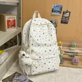White Japanese style backpack with cute star patterns and a plush charm accessory - With Pendant / Off White
