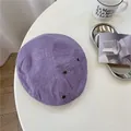 Vintage washed purple denim beret hat for women with unique side pocket detail and rivets - 56-58cm / Purple