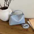 Elegante lichtblauwe vintage Boston tas van leer met verstelbare schouderriem voor dames - Blauw
