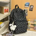 Cute Japanese style black backpack with colorful star pattern and plush keychain - With Pendant / Black