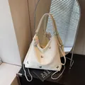Elegant large capacity hobo bag with butterfly studs and plush rabbit keychain charm - With Charm / White