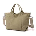 Grande borsa tote in nylon kaki con tracolla regolabile per il pendolarismo in ufficio - Kaki