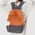Orange and grey colorblock student backpack with cute plush cloud keychain accessory - With Charm / Orange