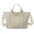 Vista frontale di una borsa tote in nylon beige minimalista di grande capacità - Bianco