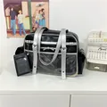 Detail view of a black Japanese style Ita bag with silver straps and a clear display window - Black