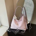 Soft purple large capacity bag with butterfly studs and cute rabbit pendant - With Charm / Pink Purple