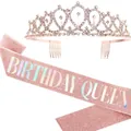 Ensemble écharpe pailletée rose gold Birthday Queen et tiare en strass pour anniversaire - Écharpe (Queen) Et Diadème / Holographique Pailleté