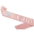 Écharpe d'anniversaire pailletée or rose avec texte holographique Birthday Queen - Écharpe (Queen) Et Diadème / Rose Iridescent