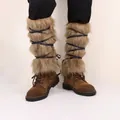 Brown faux fur leg warmers with black straps for Medieval Renaissance costume - S / Bottoms / One Pair of Leg Warmers