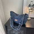 Stylish vintage blue denim dumpling shoulder bag with a minimalist design for women - L / Dark Blue