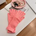 Cute pink knitted winter gloves for women with touch screen openings for fingers - Stretchy / Pink