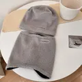 Ensemble bonnet et cache-col en velours d'agneau gris, accessoire d'hiver chaud et épais - 56-59cm / Ensemble Bonnet et Cache-col / Gris clair
